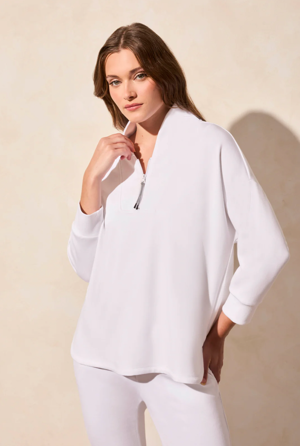 TECHNO LUX ZIP-FRONT FUNNEL NECK DOLMAN TOP