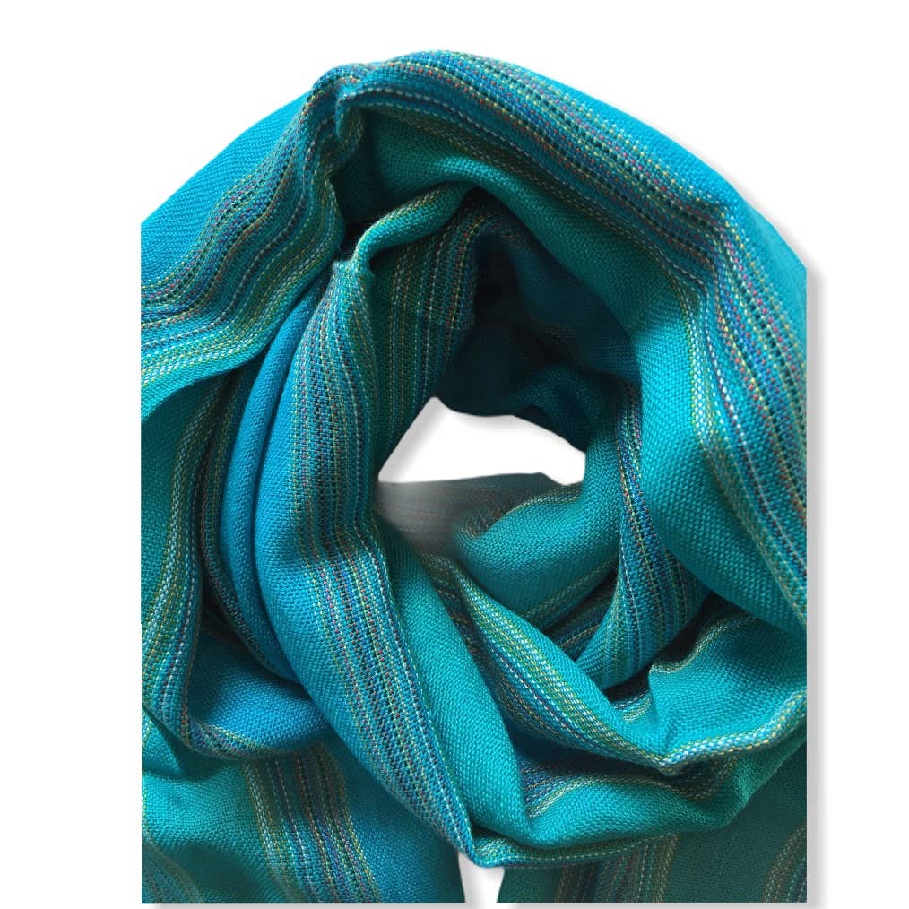 Small Striped Handwoven Scarf - Turquoise & Green