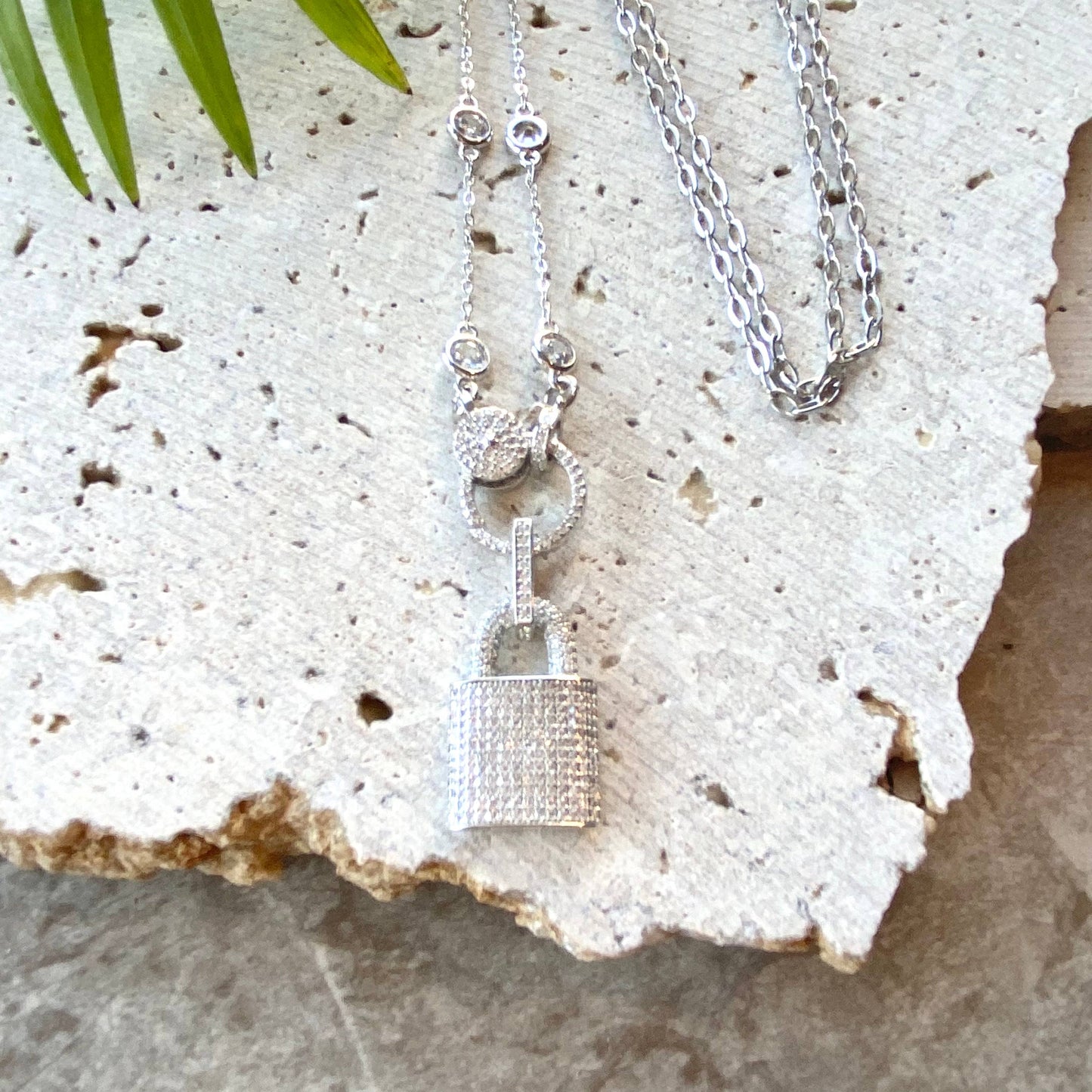 Lock Crystal Necklace Boutique salon trendy Silver