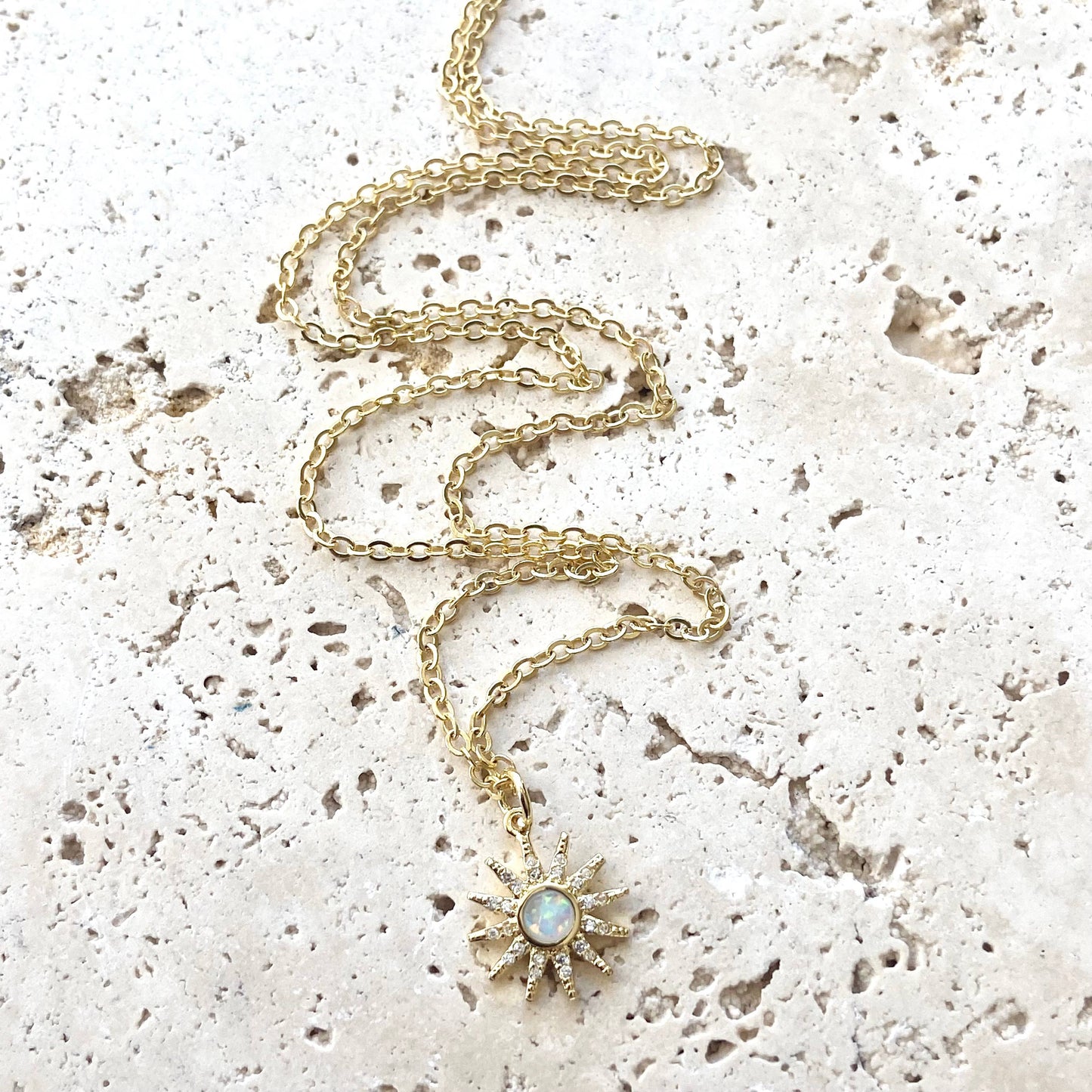 Opal sun dainty necklace