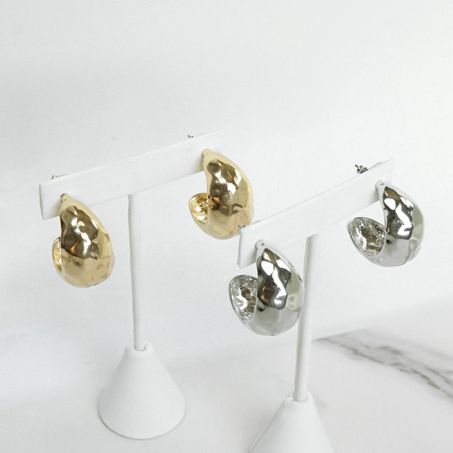 Hammered Teardrop Huggie Earrings - Gold & Silver Tone