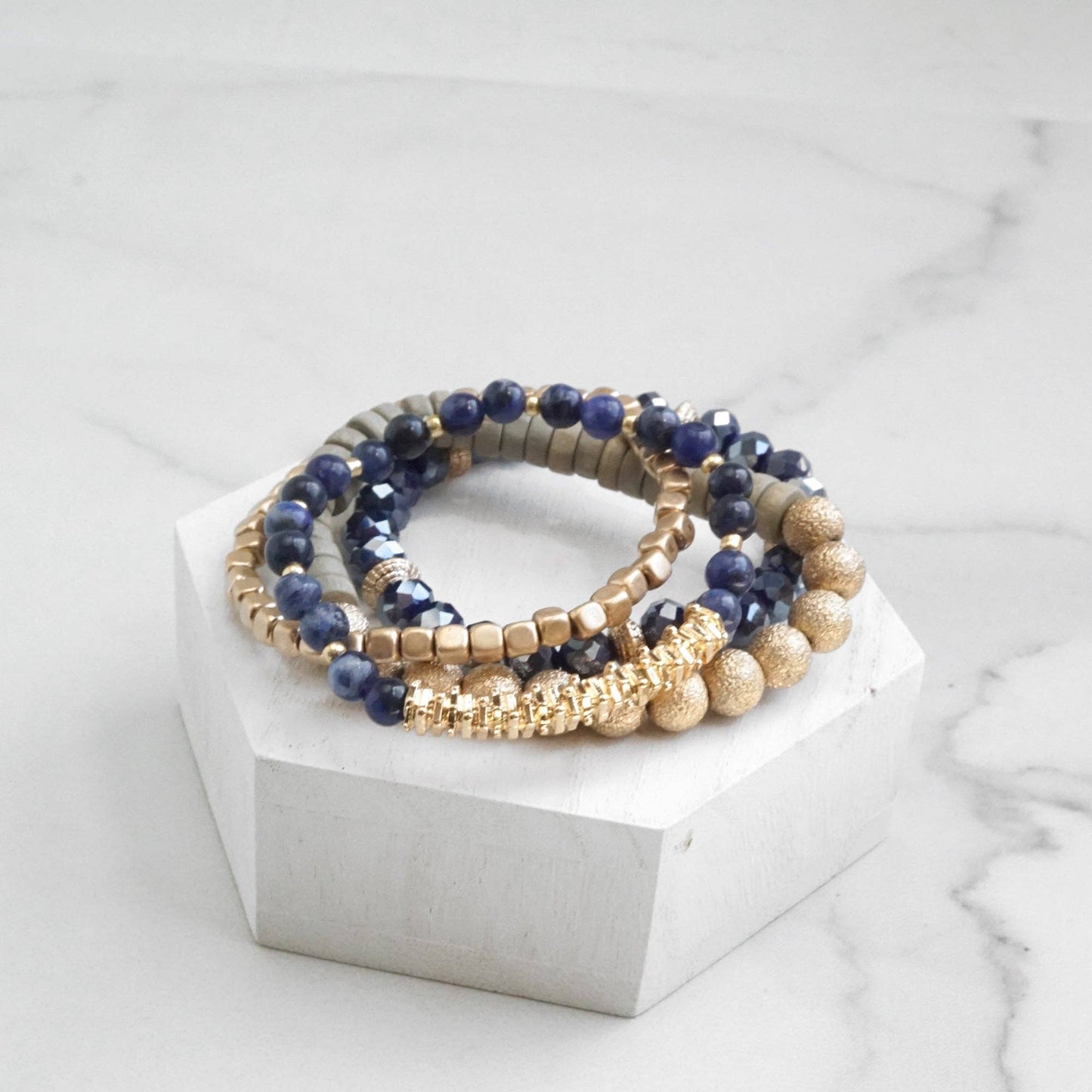 Bracelets stack of 4 piece beaded with Blue Semi Precious