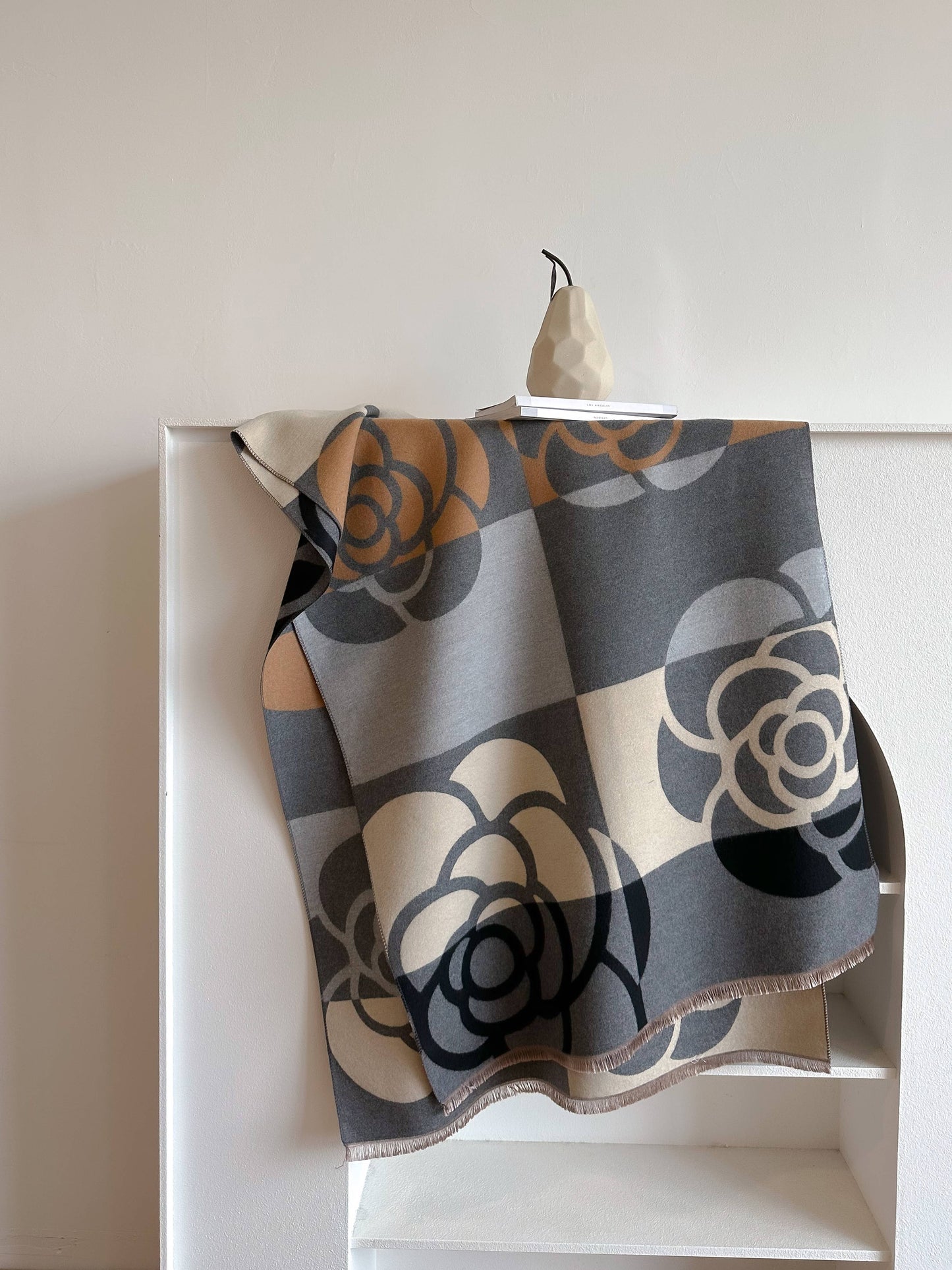 Gray / Tan Geo Rose Reversible Wrap