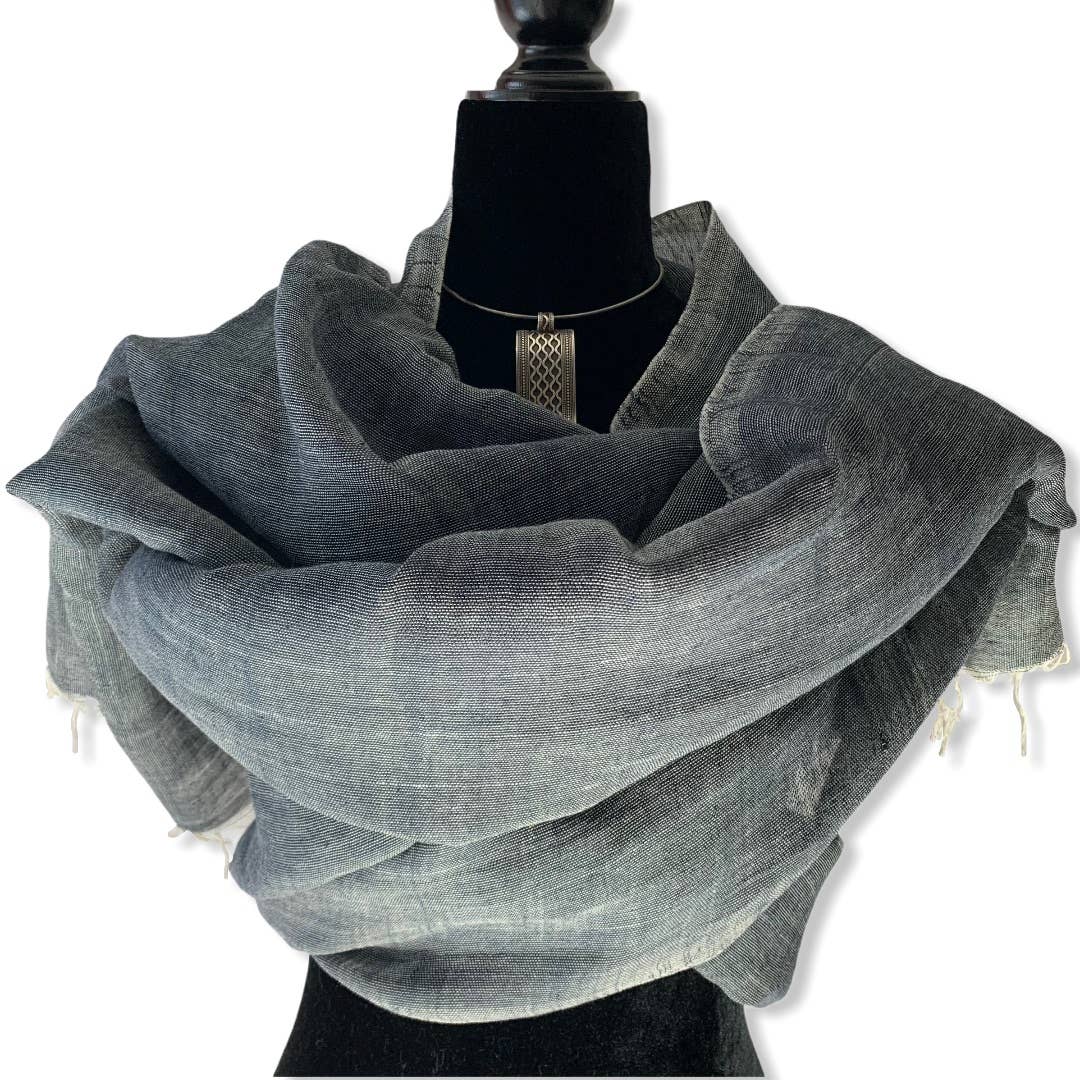 Handwoven Linen Scarf - Charcoal & white