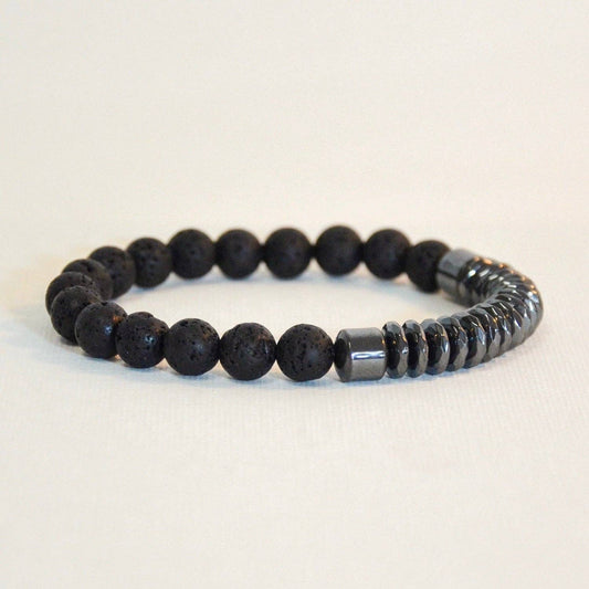 Unisex Stretch Bracelet | Hematite & Lava Beads