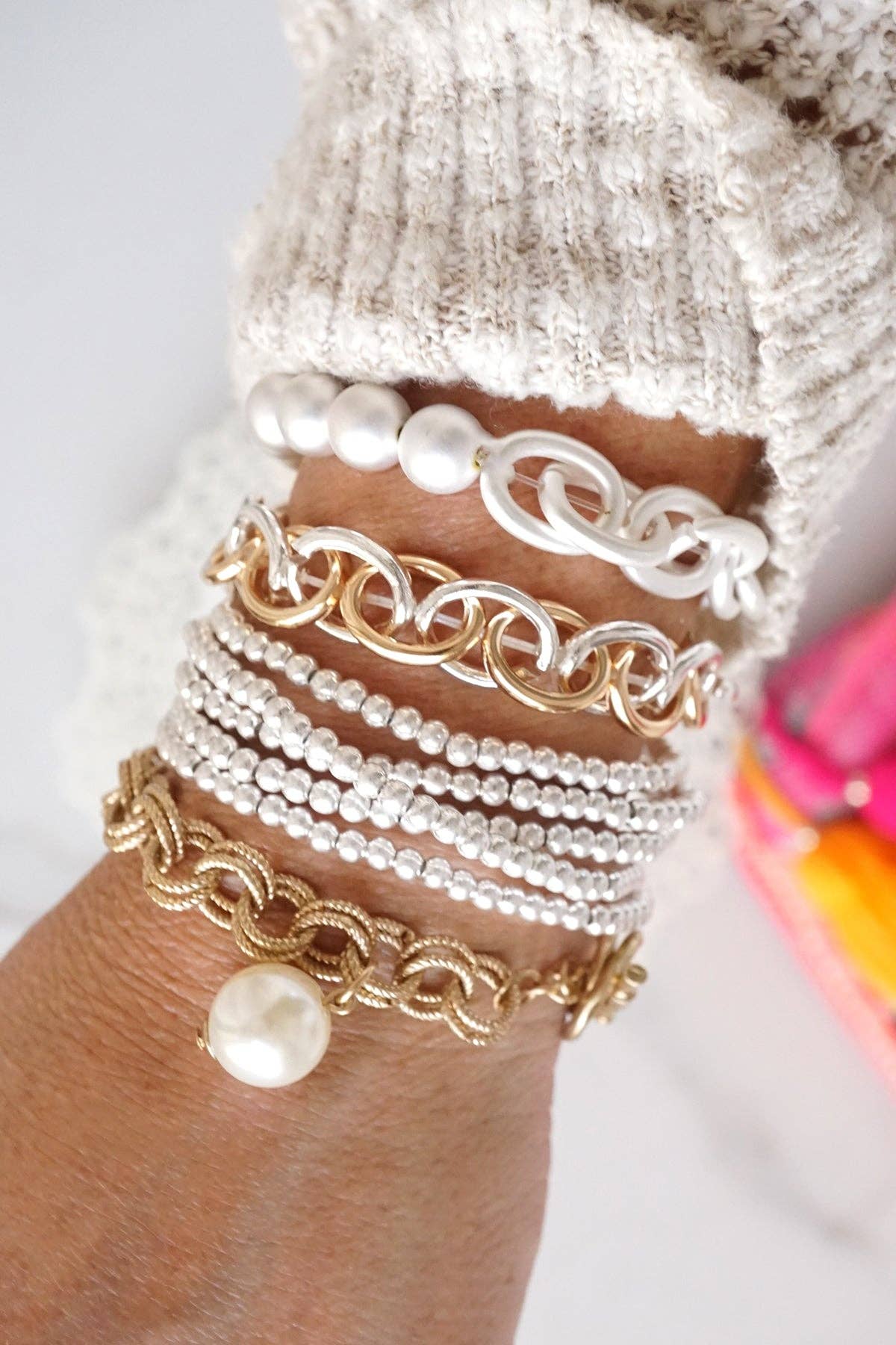 Small ball beads bracelet stack of 5 bracelets Silver tone