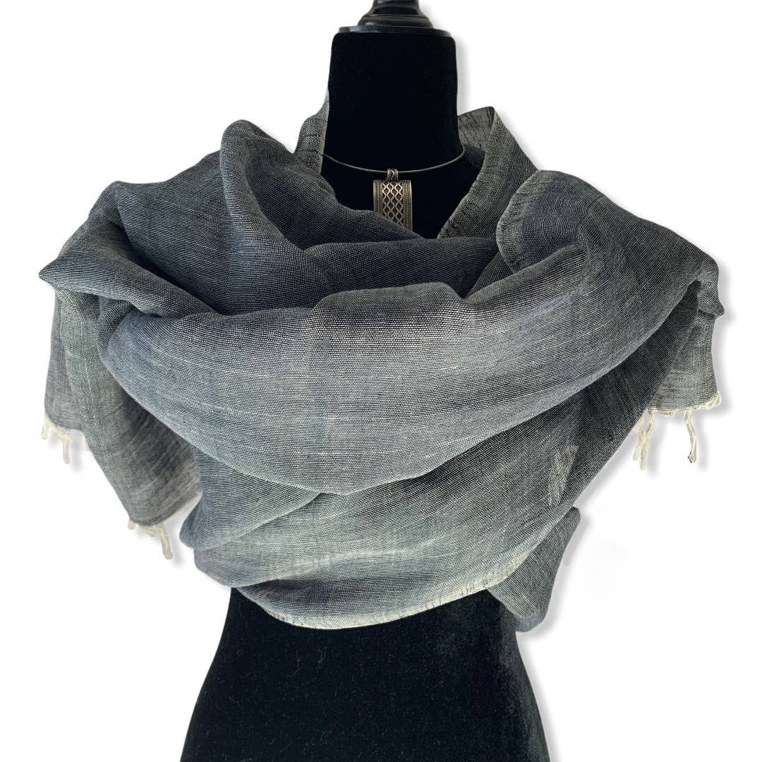 Handwoven Linen Scarf - Charcoal & white