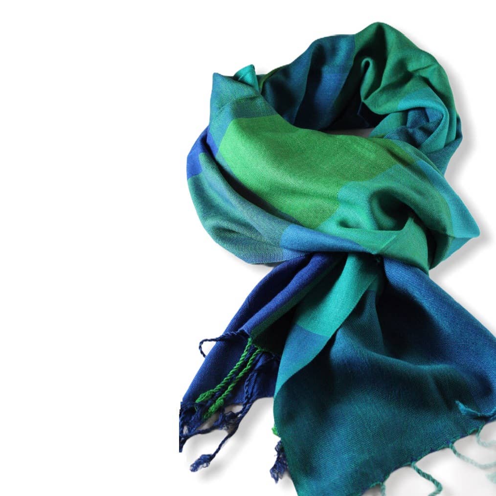 Plaid Handwoven Scarf - Blue & Green