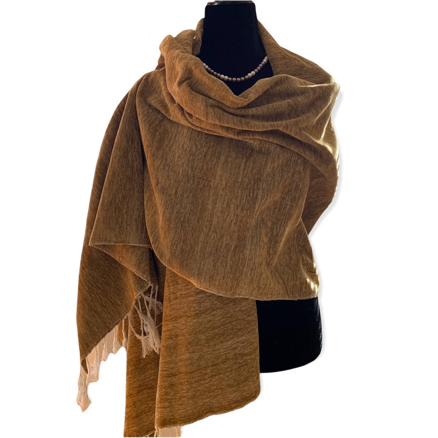 Handwoven Velvet Shawl - Camel