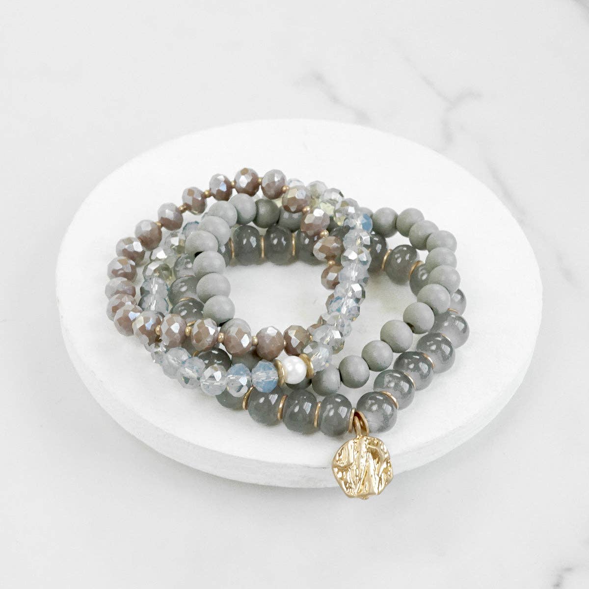 Beaded Bracelets set coin charm In Greys