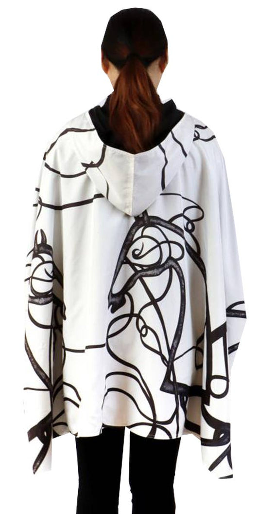 Equestrian Black/White Reversible Rain Cape-Swirling Horse