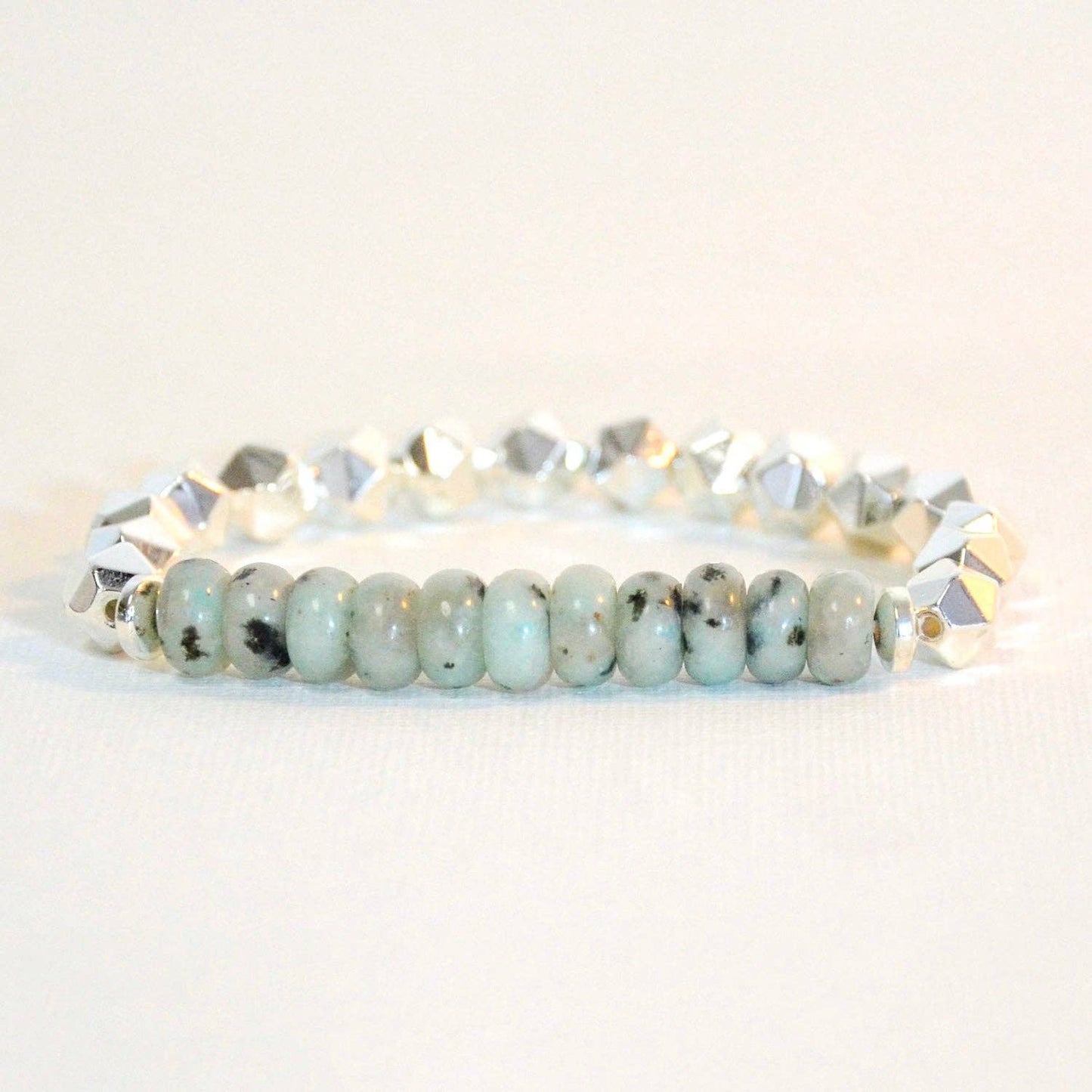 Stretch Bracelet | Shiny Silver w/ Jasper Beads