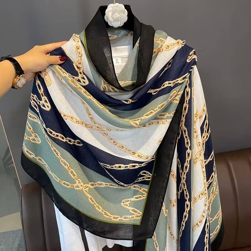 Navy / Green Scarf – Chain Collection