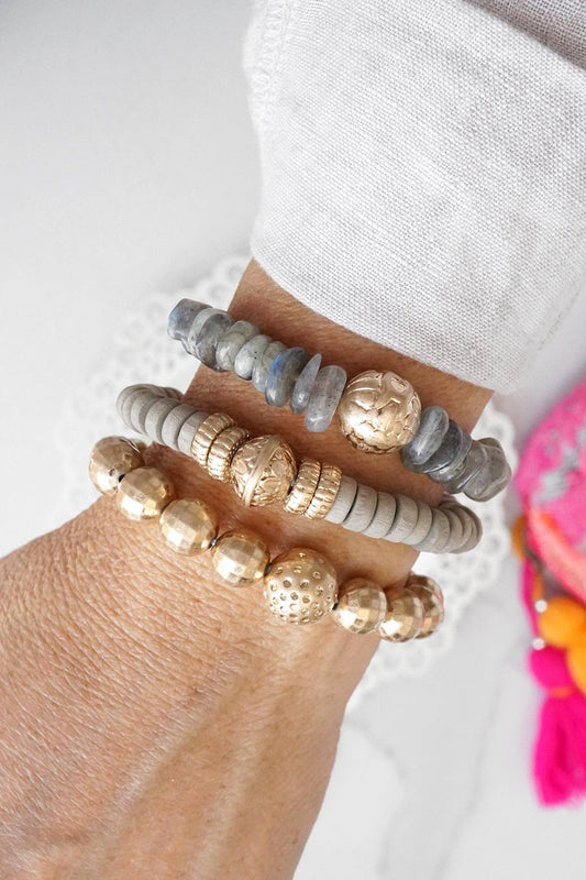 Boho Beads Bracelets set of 3 piece with Semi Precious Labra