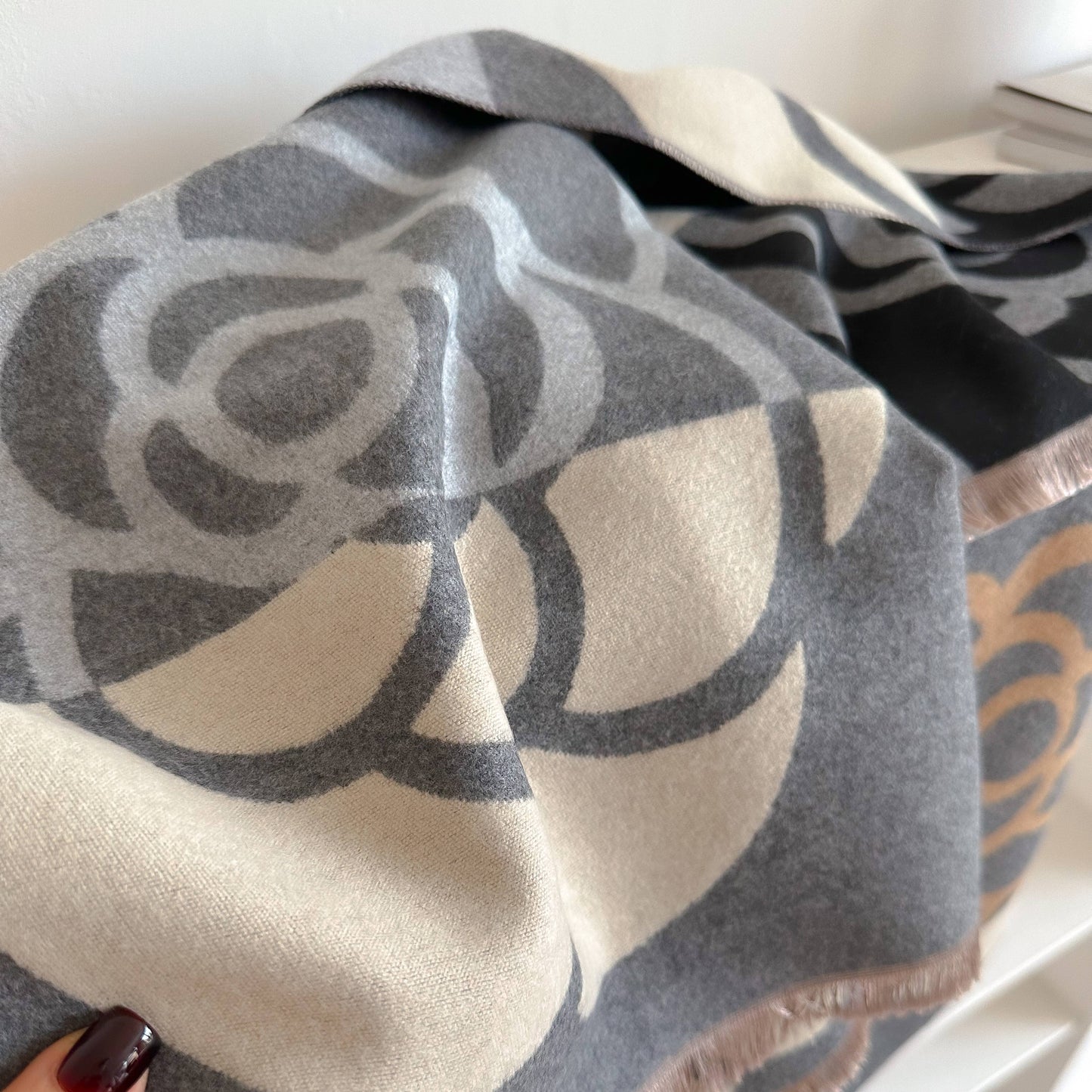 Gray / Tan Geo Rose Reversible Wrap