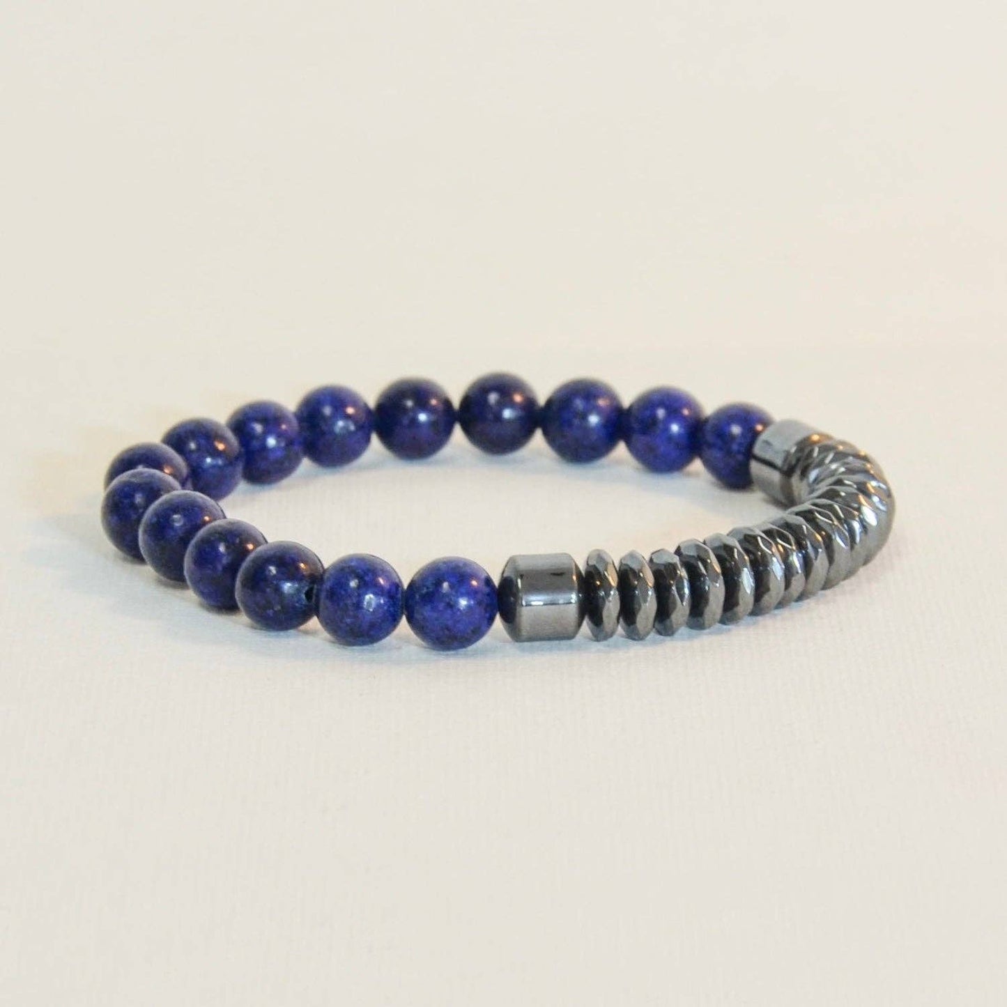 Unisex Stretch Bracelet | Hematite & Navy Beads