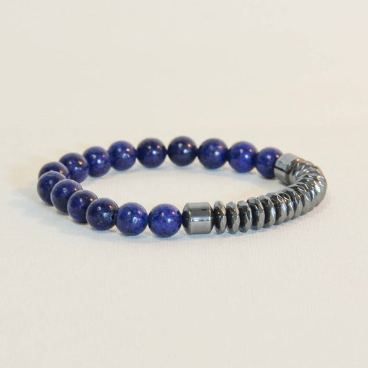 Unisex Stretch Bracelet | Hematite & Navy Beads