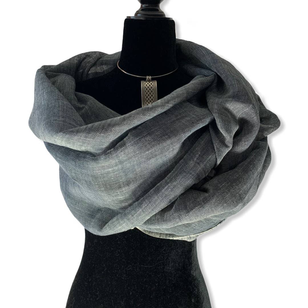 Handwoven Linen Scarf - Charcoal & white