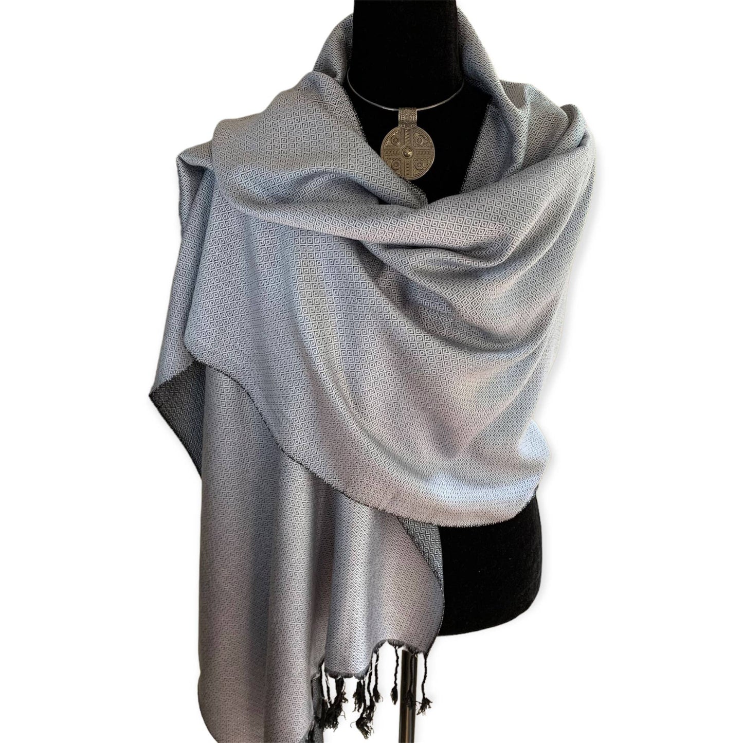 Reversible Handwoven Bamboo Viscose Shawl - Silver