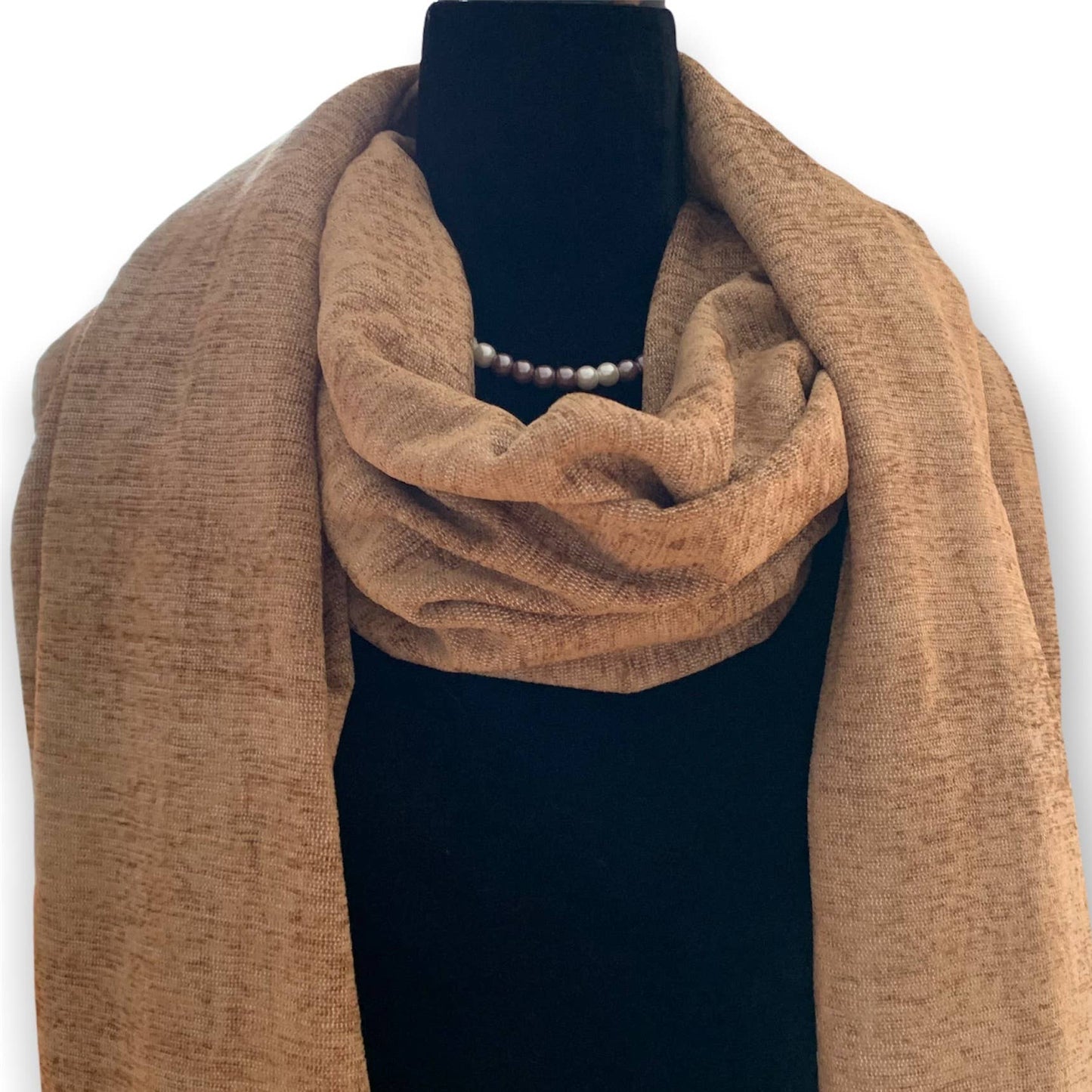 Handwoven Velvet Shawl - Camel