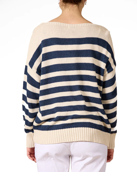 MIDNIGHT BOAT NECK STRIPE SWEATER