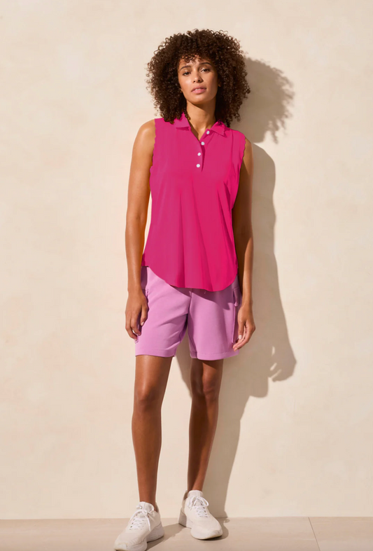 PERFORMANCE SLEEVELESS POLO TOP WITH SCALLOP-EDGE RIB