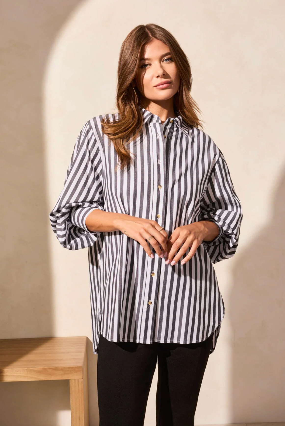 STRIPE BUTTON-FRONT SHIRT
