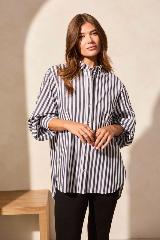 STRIPE BUTTON-FRONT SHIRT