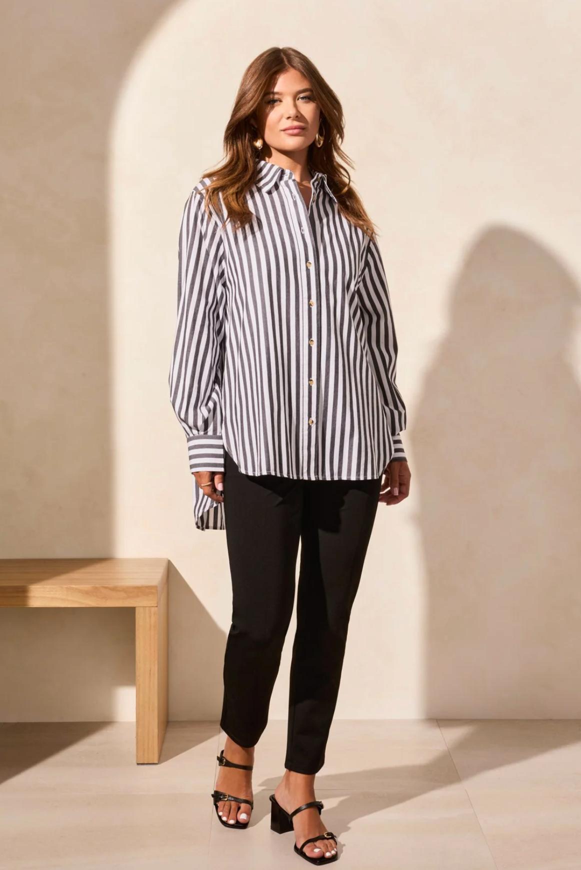 STRIPE BUTTON-FRONT SHIRT