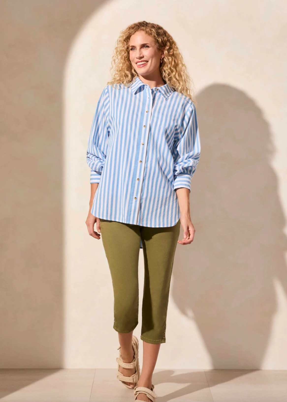 STRIPE BUTTON-FRONT SHIRT