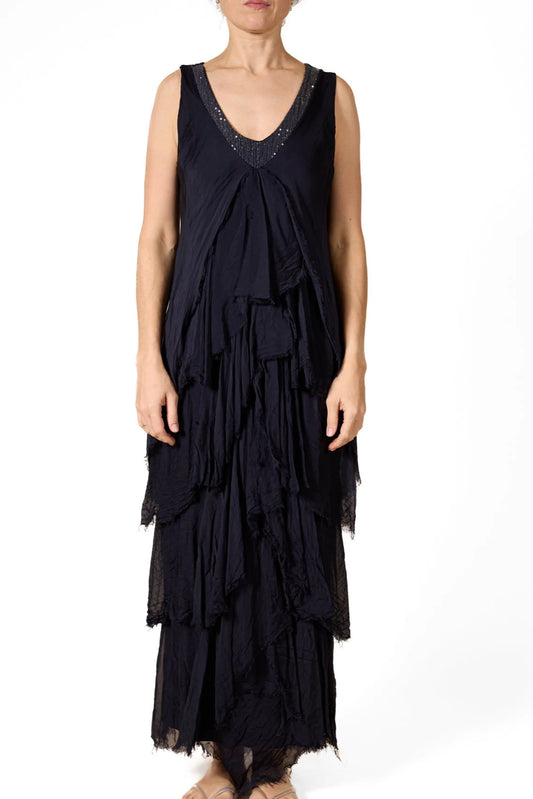DEEP V SEQUIN NECK SLEEVELESS MAXI