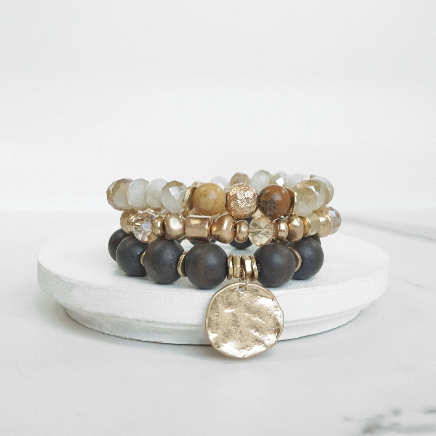 Boho Beads Coin Bracelets Statement set in Brown