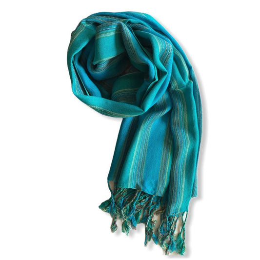 Small Striped Handwoven Scarf - Turquoise & Green