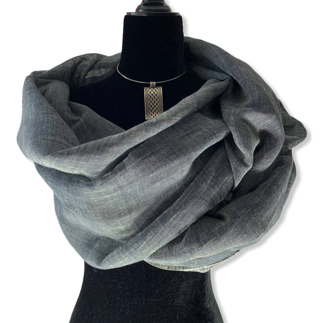 Handwoven Linen Scarf - Charcoal & white