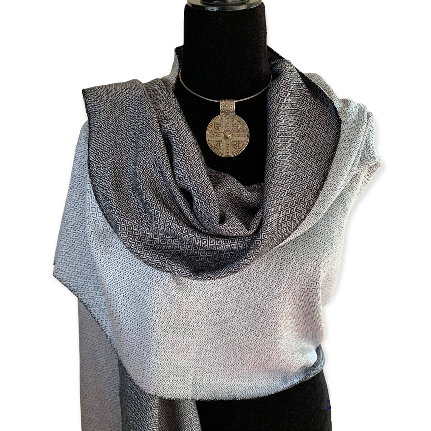 Reversible Handwoven Bamboo Viscose Shawl - Silver