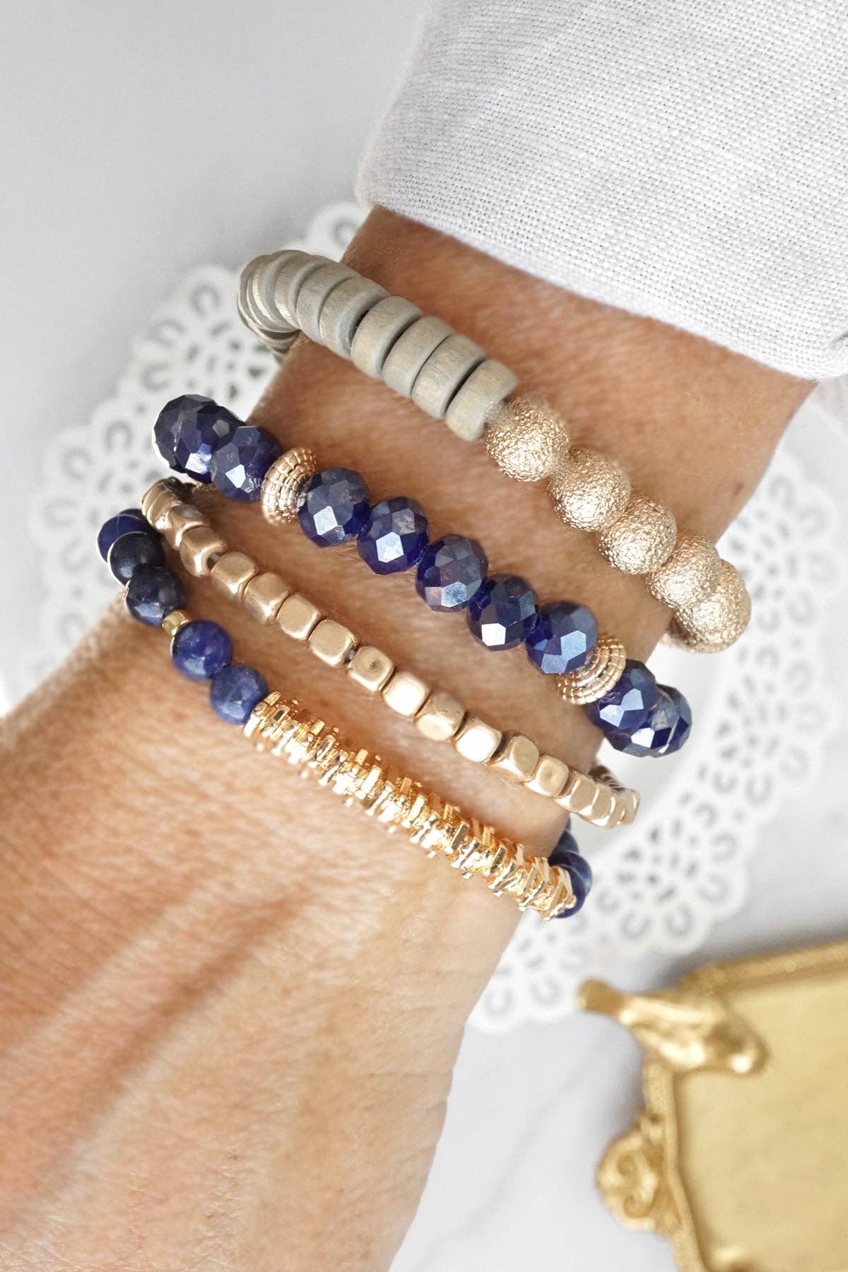 Bracelets stack of 4 piece beaded with Blue Semi Precious