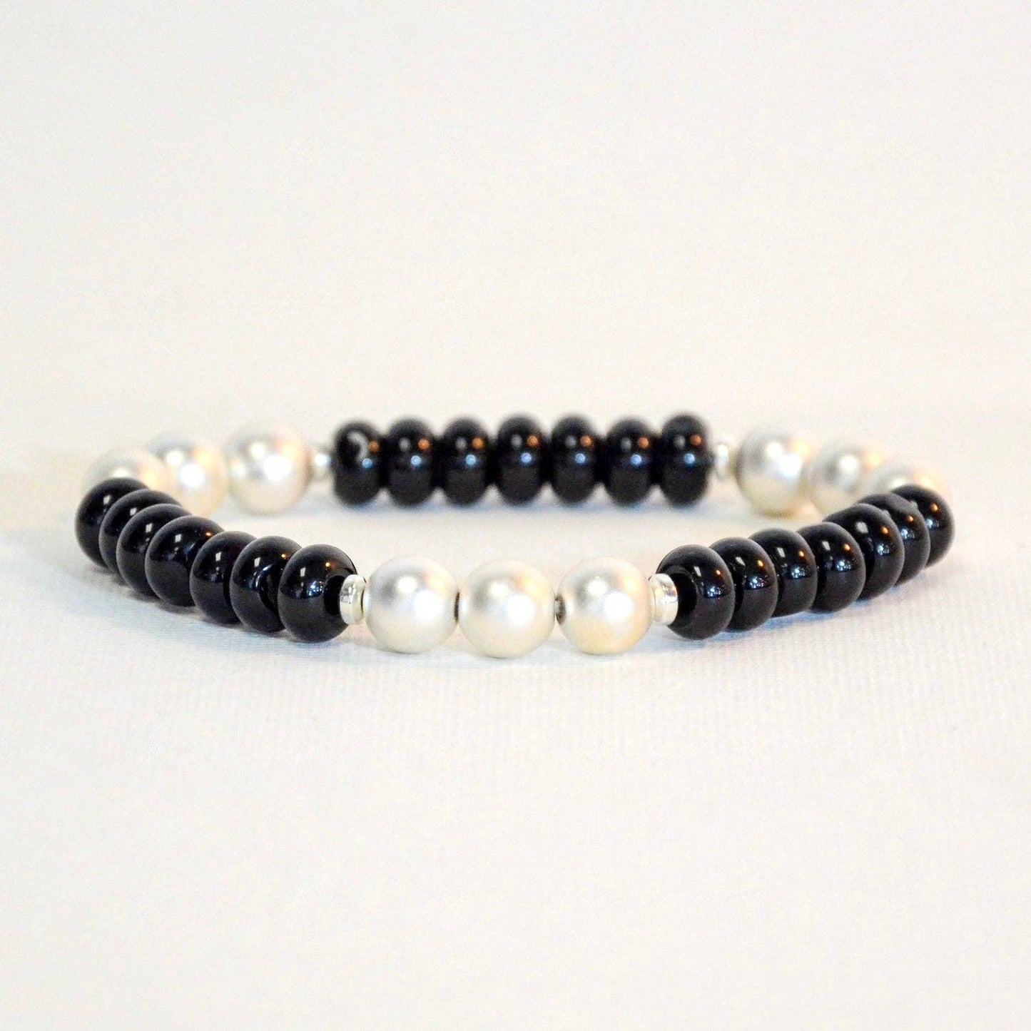 Stretch Bracelet | Matte Silver w/ Black Beads