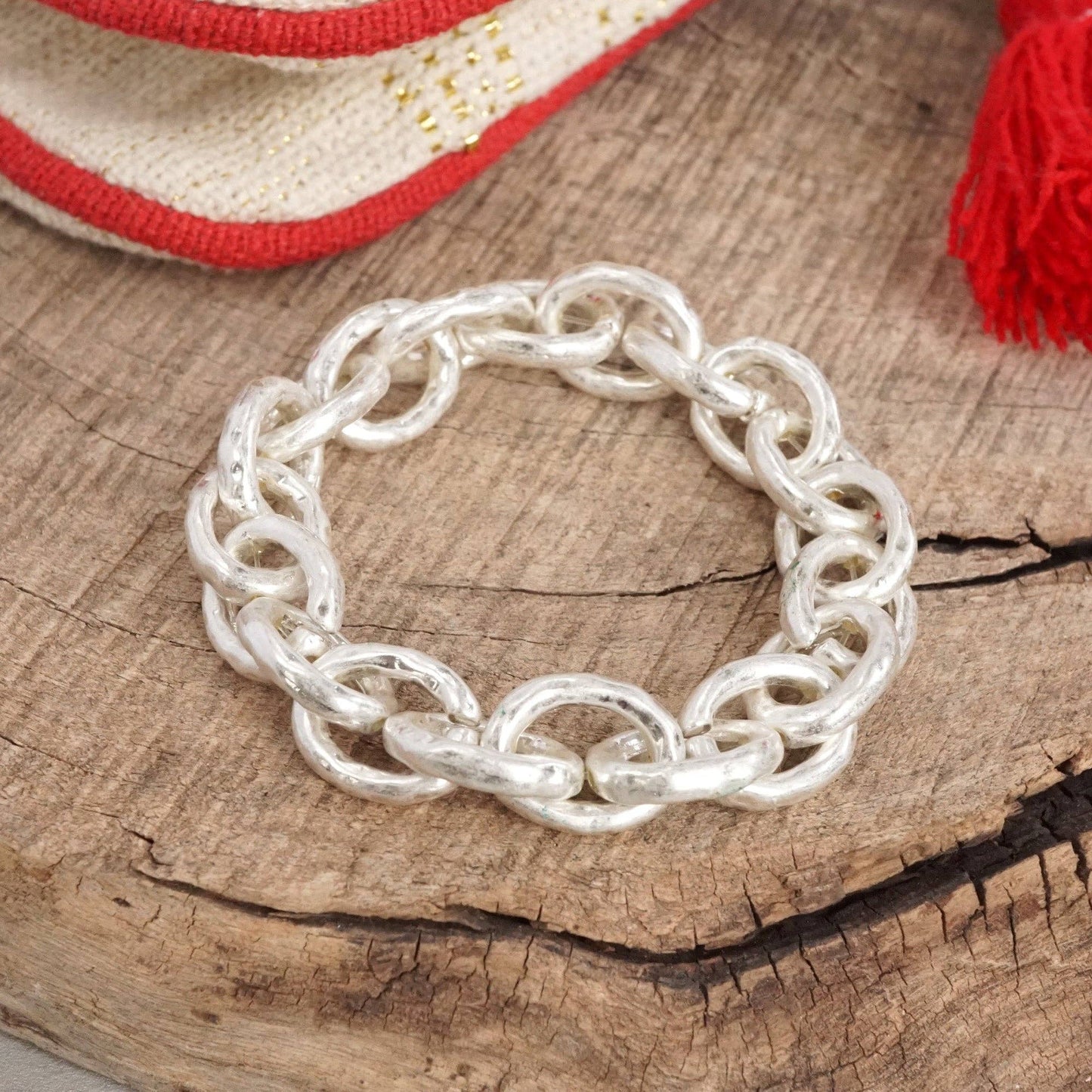 Chunky Chain Bracelet in Worn Silver