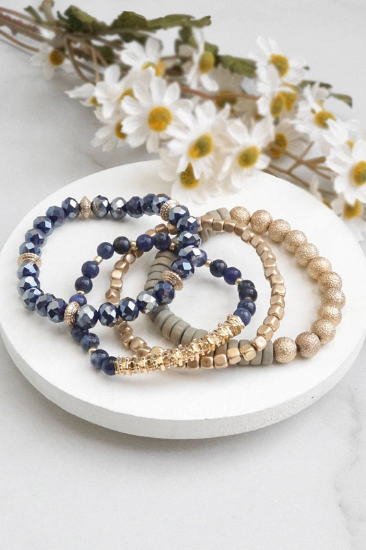 Bracelets stack of 4 piece beaded with Blue Semi Precious