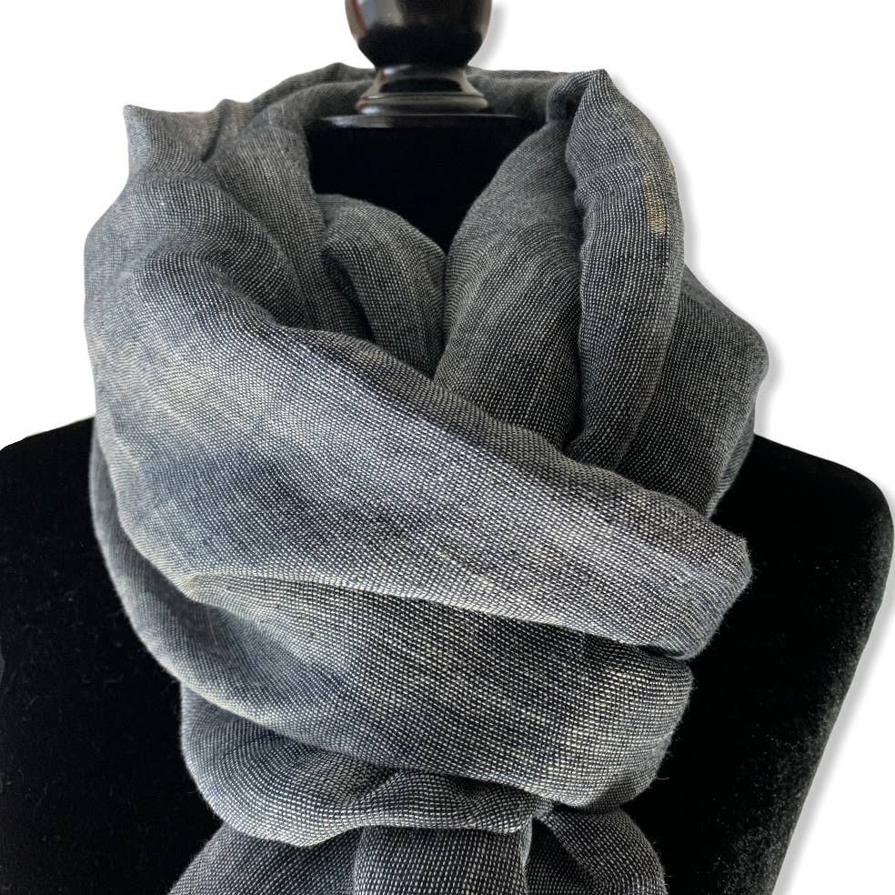 Handwoven Linen Scarf - Charcoal & white