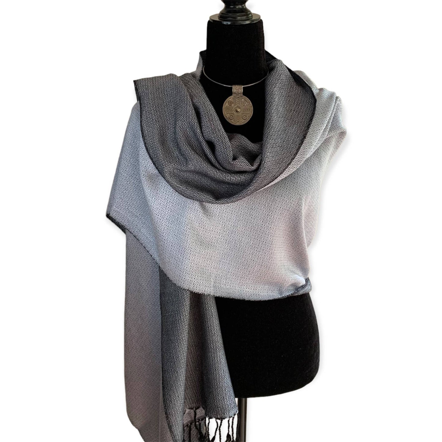 Reversible Handwoven Bamboo Viscose Shawl - Silver