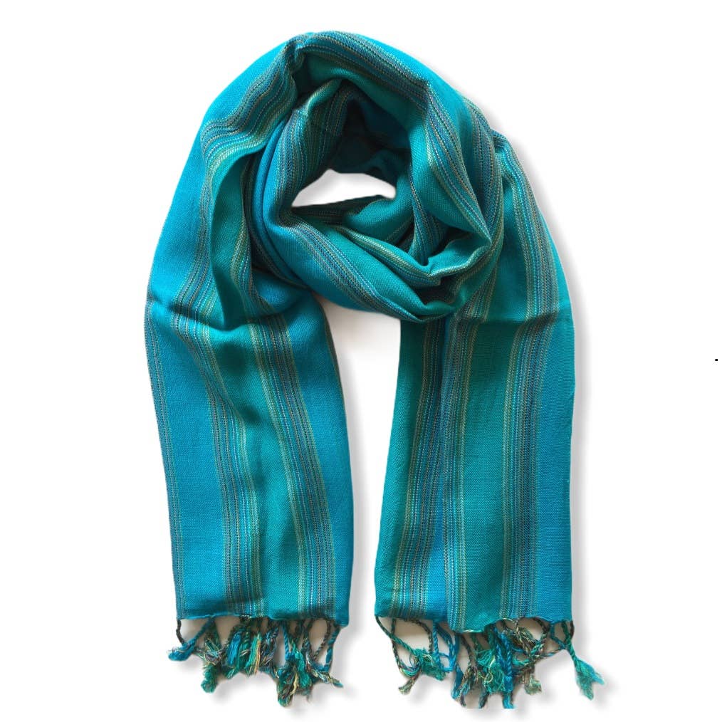 Small Striped Handwoven Scarf - Turquoise & Green