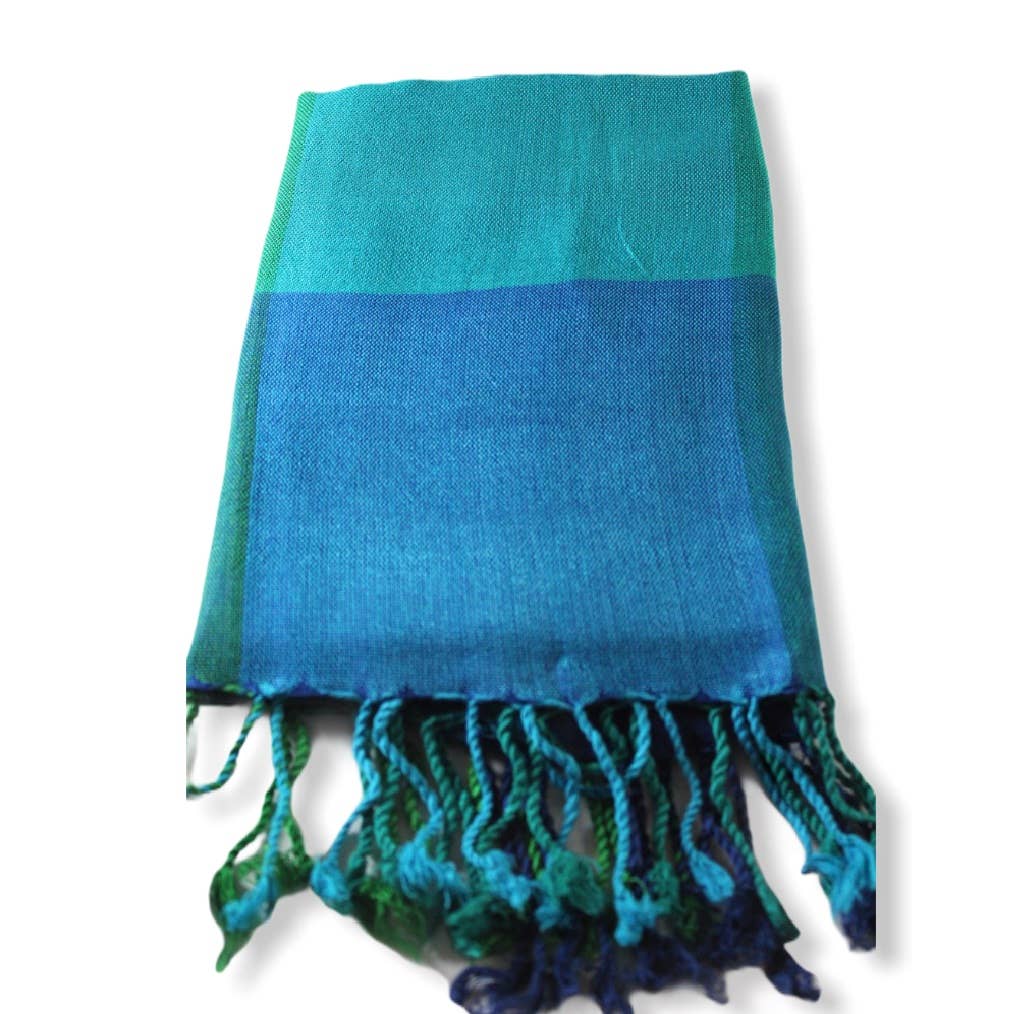 Plaid Handwoven Scarf - Blue & Green