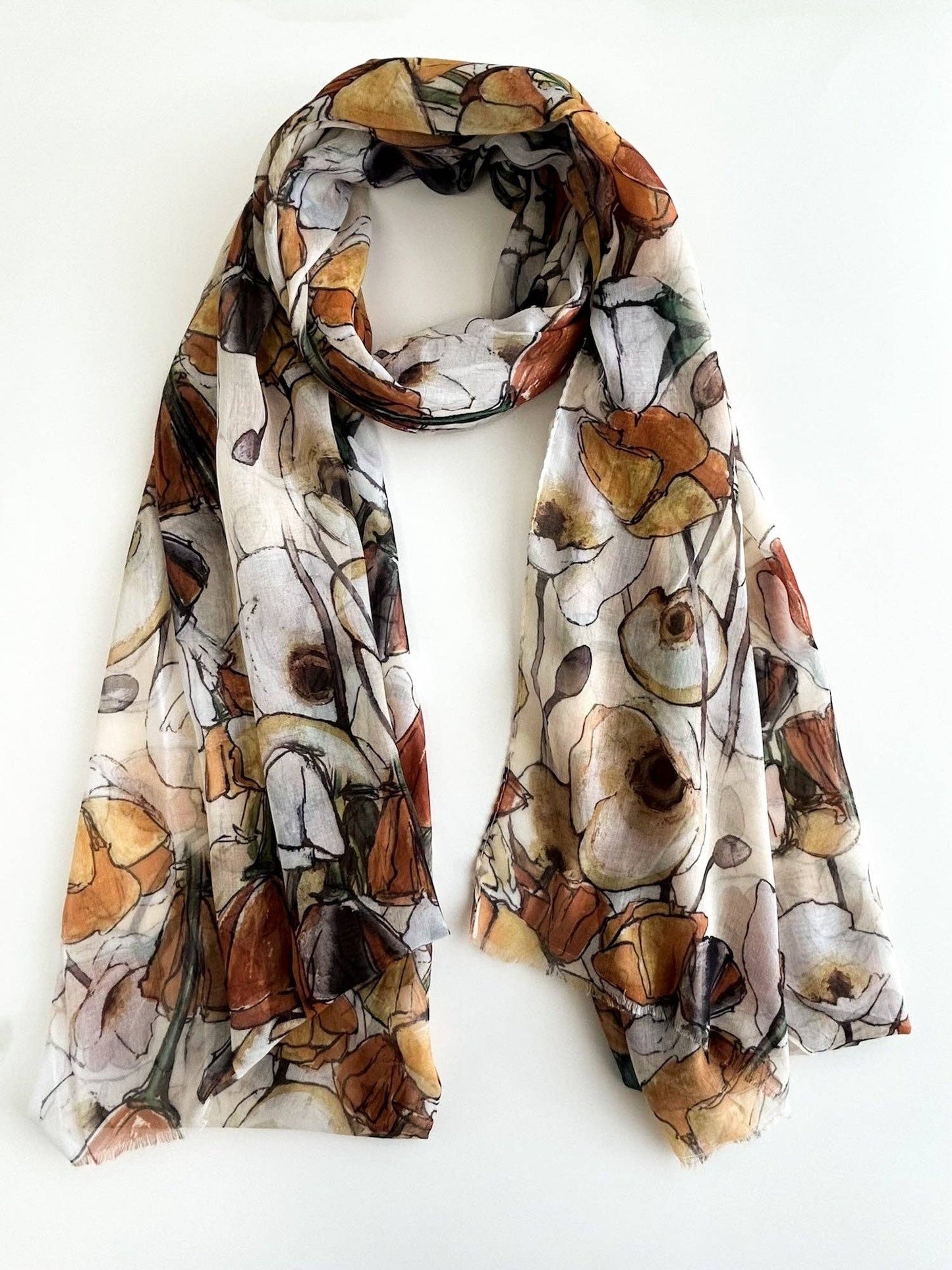 Cathy Poppies Scarf  | White