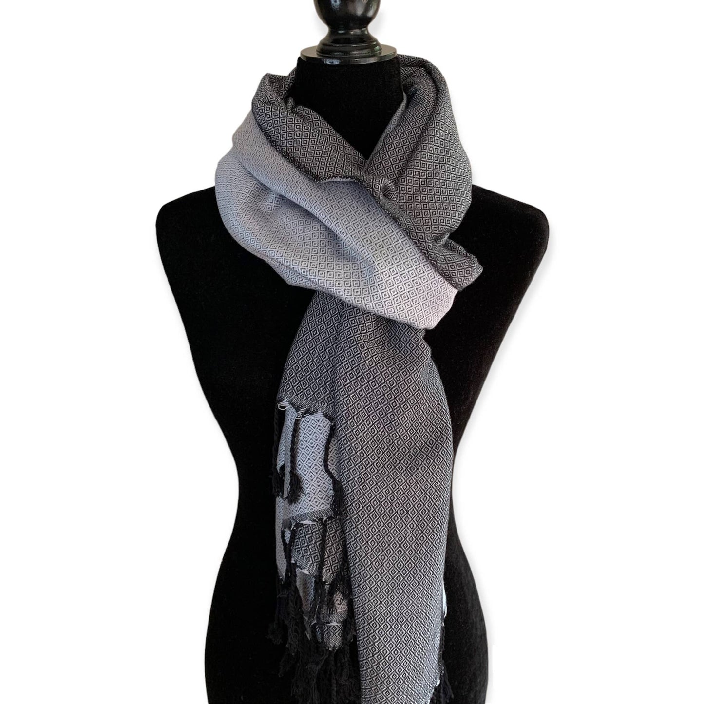 Reversible Handwoven Bamboo Viscose Shawl - Silver