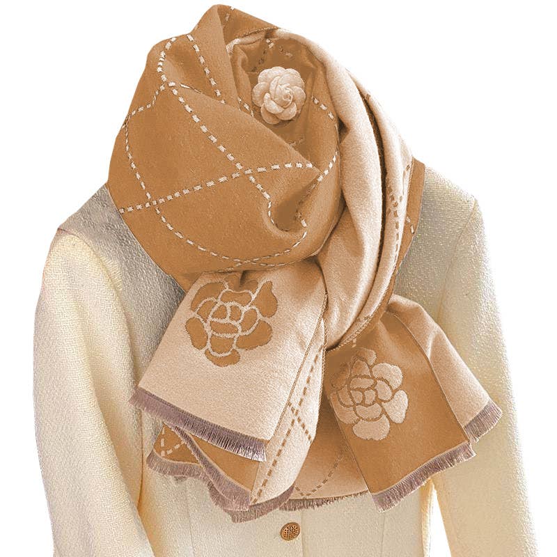 Scarf- Flower- Camel