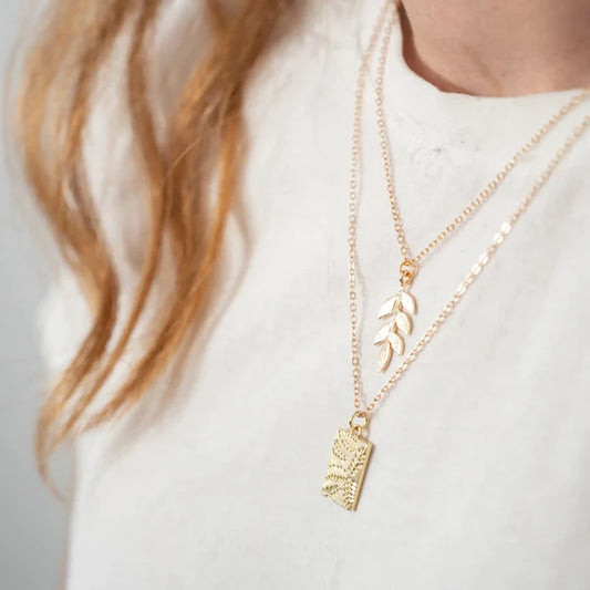 Botanical Leaf Necklace Set Gold