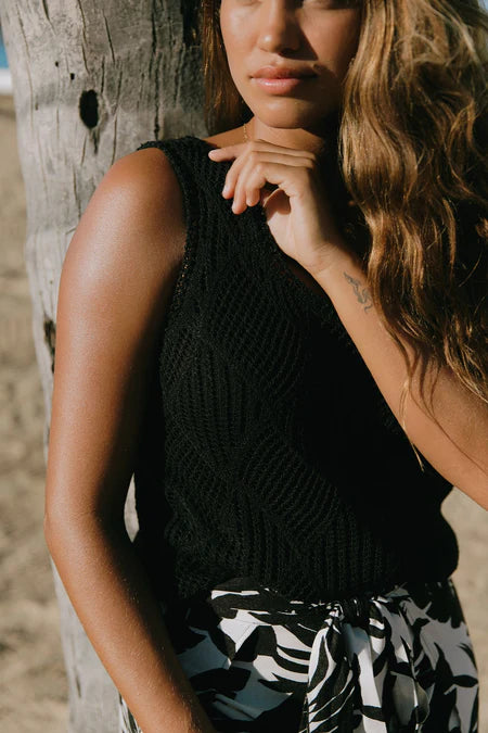 BLACK CROCHET SCOOP NECK TANK TOP