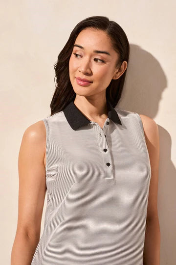 OTTOMAN RIB SLEEVELESS POLO WITH SIDE SLITS