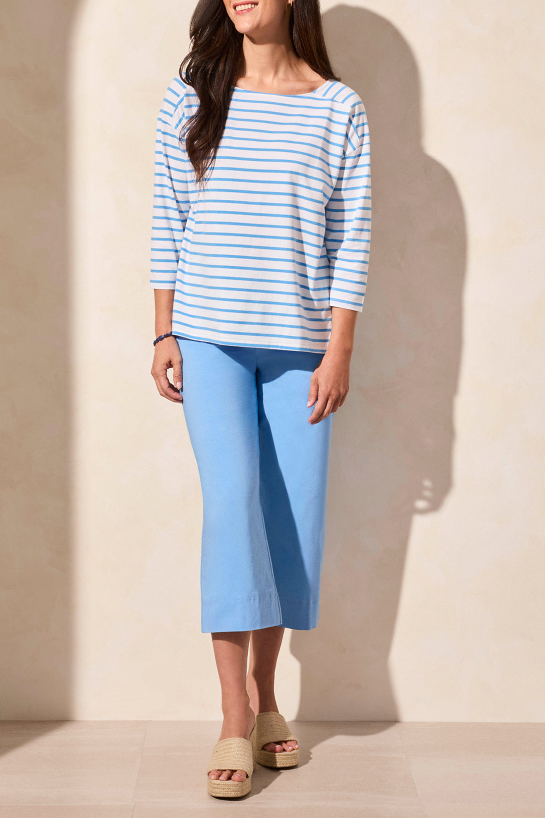 STRIPE JERSEY BOAT NECK TOP